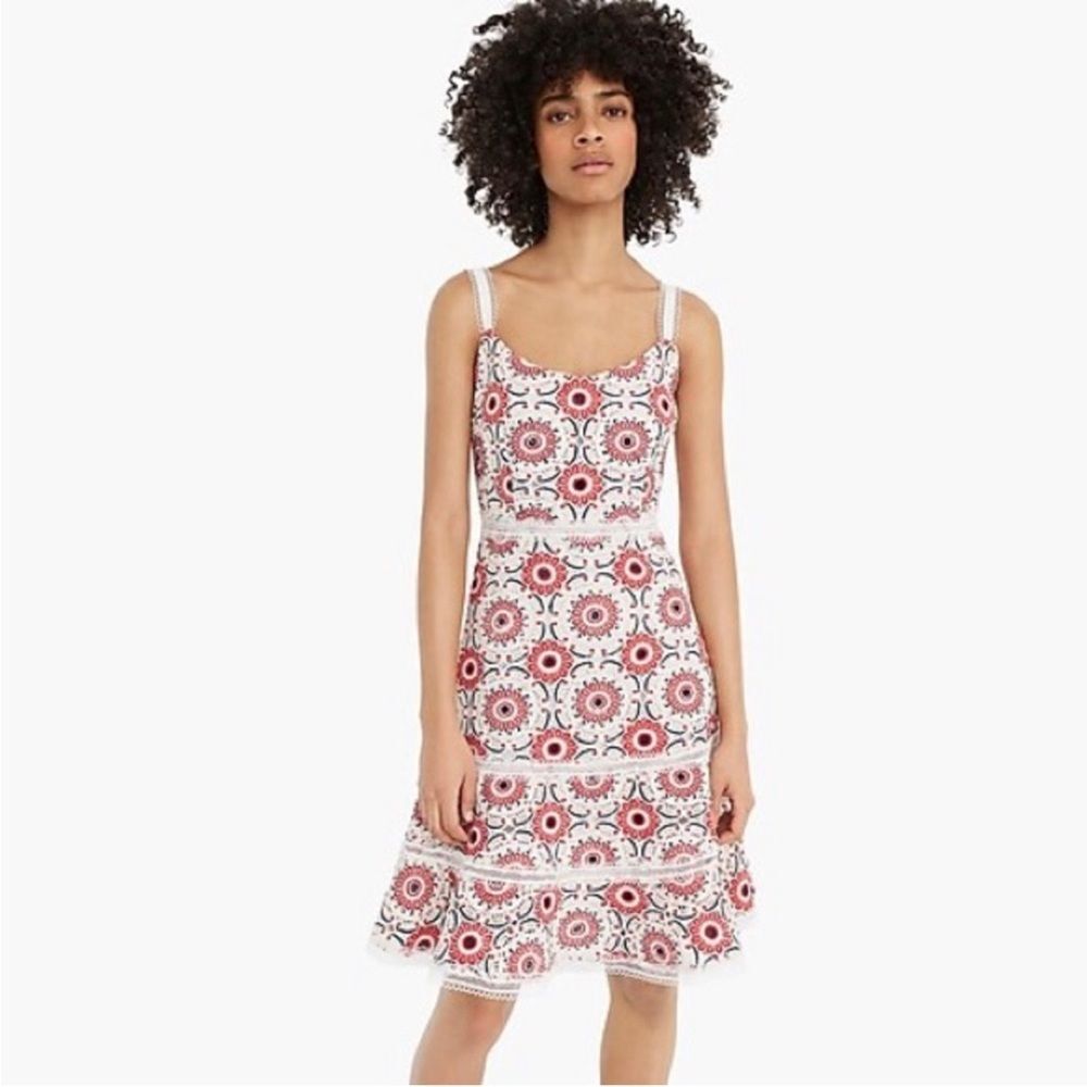 J. Crew A Line Cotton Mini Dress In Graphic Lace Size 6